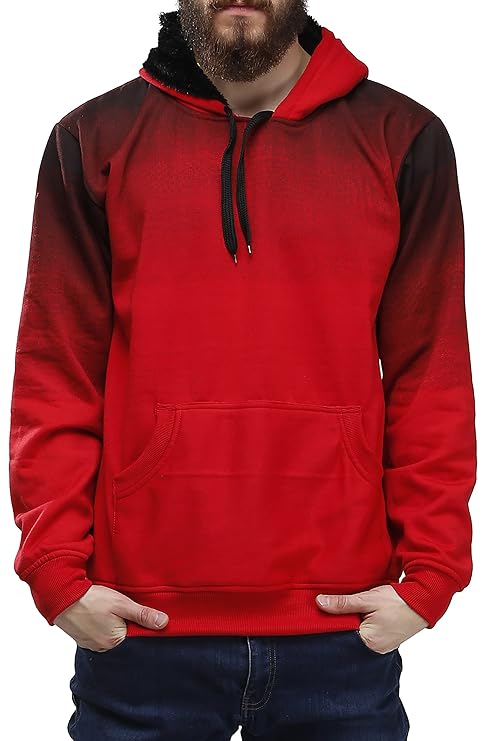High Hill Men's Cotton Blend Hooded Sweatshirt (Red, Large)