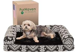 Furhaven Memory Foam Dog Bed for Medium/Small Dogs w/ Removable Bolsters & Washable Cover, For Dogs Up to 35 lbs - Plush & Southwest Kilim Woven Decor Sofa - Black Medallion, Medium