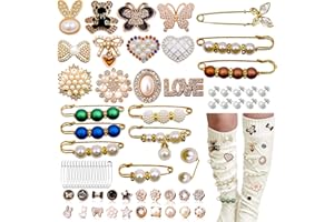 DNLEGULI Junk Sock Charms Kit - 68 Pcs Bling Charms for Socks - Gold Brooches and Pins for Women - Shoe Charms for Sneakers - Diy Decorative Safety Pin Bulk for Clothing,Shoe & Hat Pin Accessories