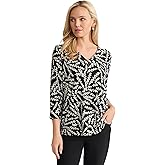 Jones New York Womens 3/4 Sleeve V-Neck Printed Jersey Top