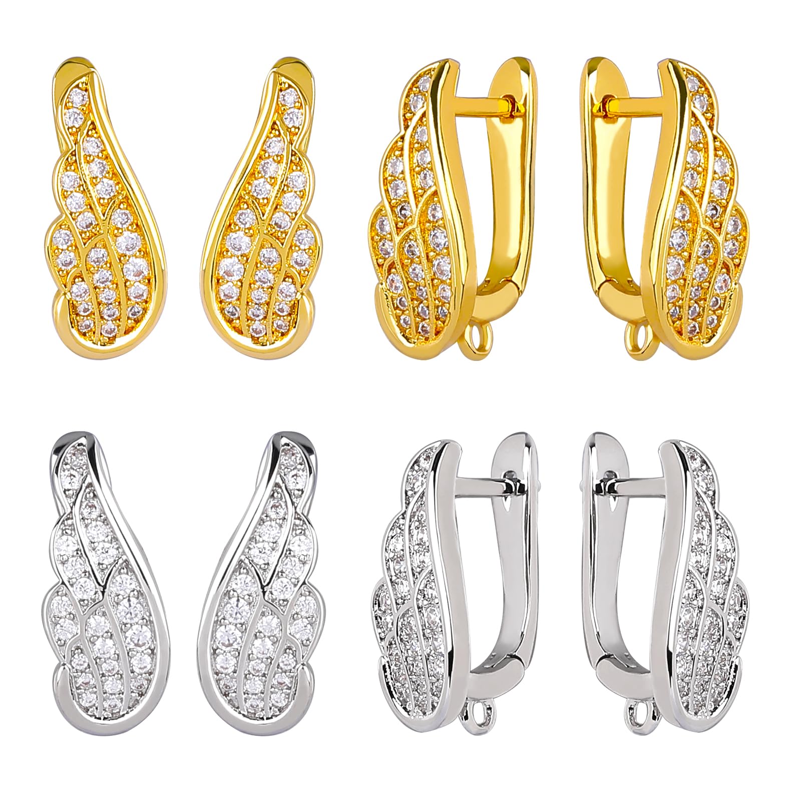 BEEFLYING 4pairs Cubic Zirconia Earring Wire Platinum Golden Leverback Brass Earrings Hooks for Women Girls DIY Jewelry Making — image 1