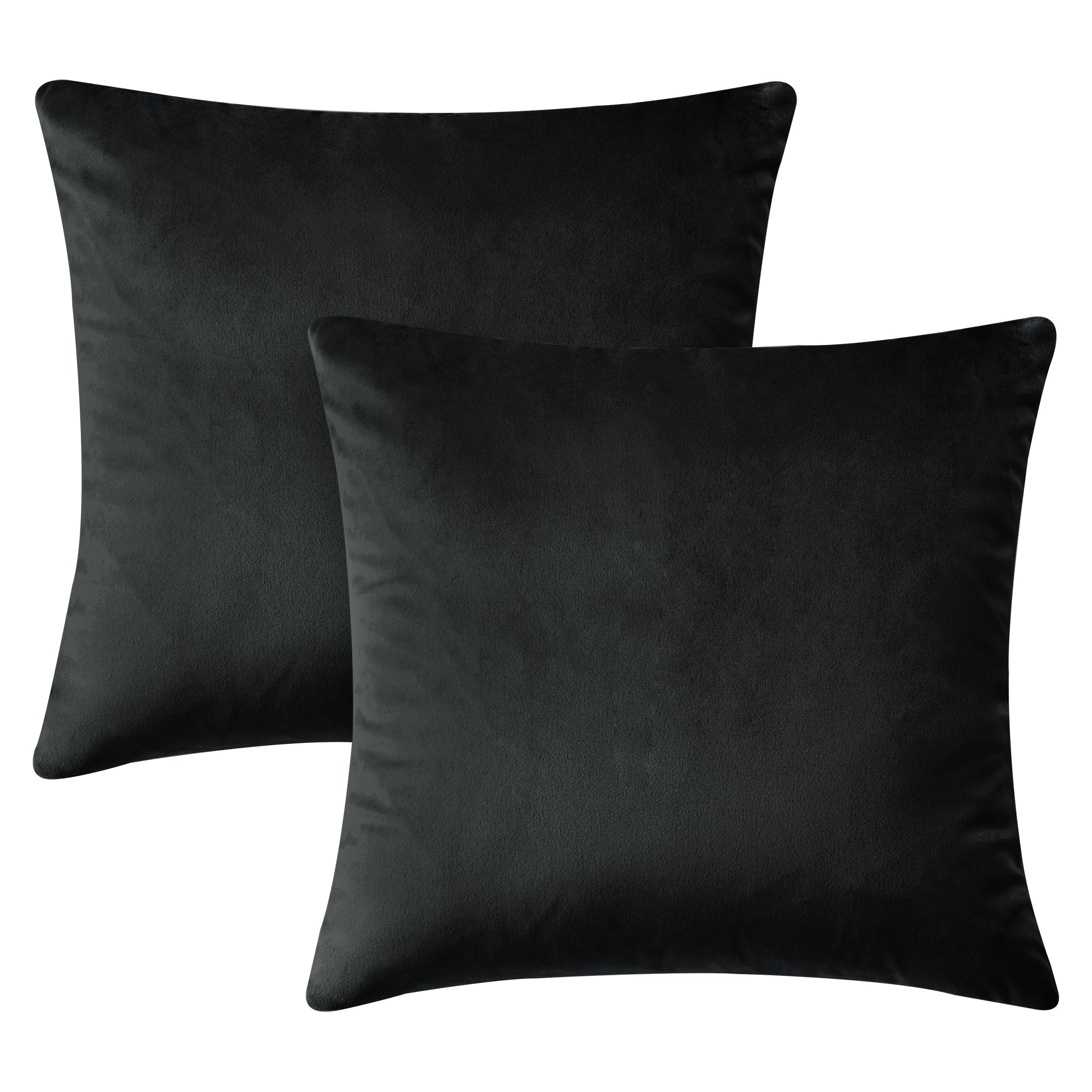 Hafaa Cushion Covers 45 x 45 cm - Decorative Throw Pillow Covers - Set of 2 Square Pillowcases Black Velvet Cushion Cover for Sofa Bedroom Couch, 18x18 Inches