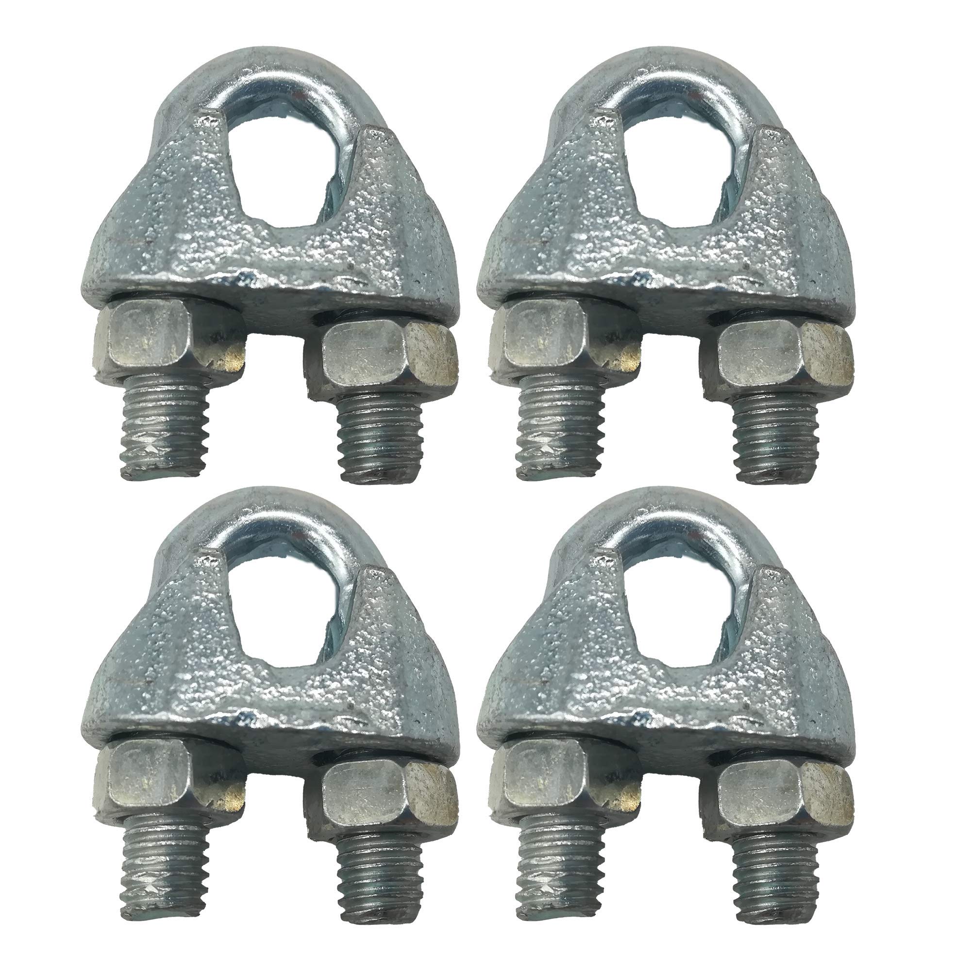 (Pack of 4 pcs) M10 12mm Ø Galvanized Metal DIN 741 Slings Wire Clamp Cable Clip Crimps U Bolt Saddle Fastener Wire Rope (4)