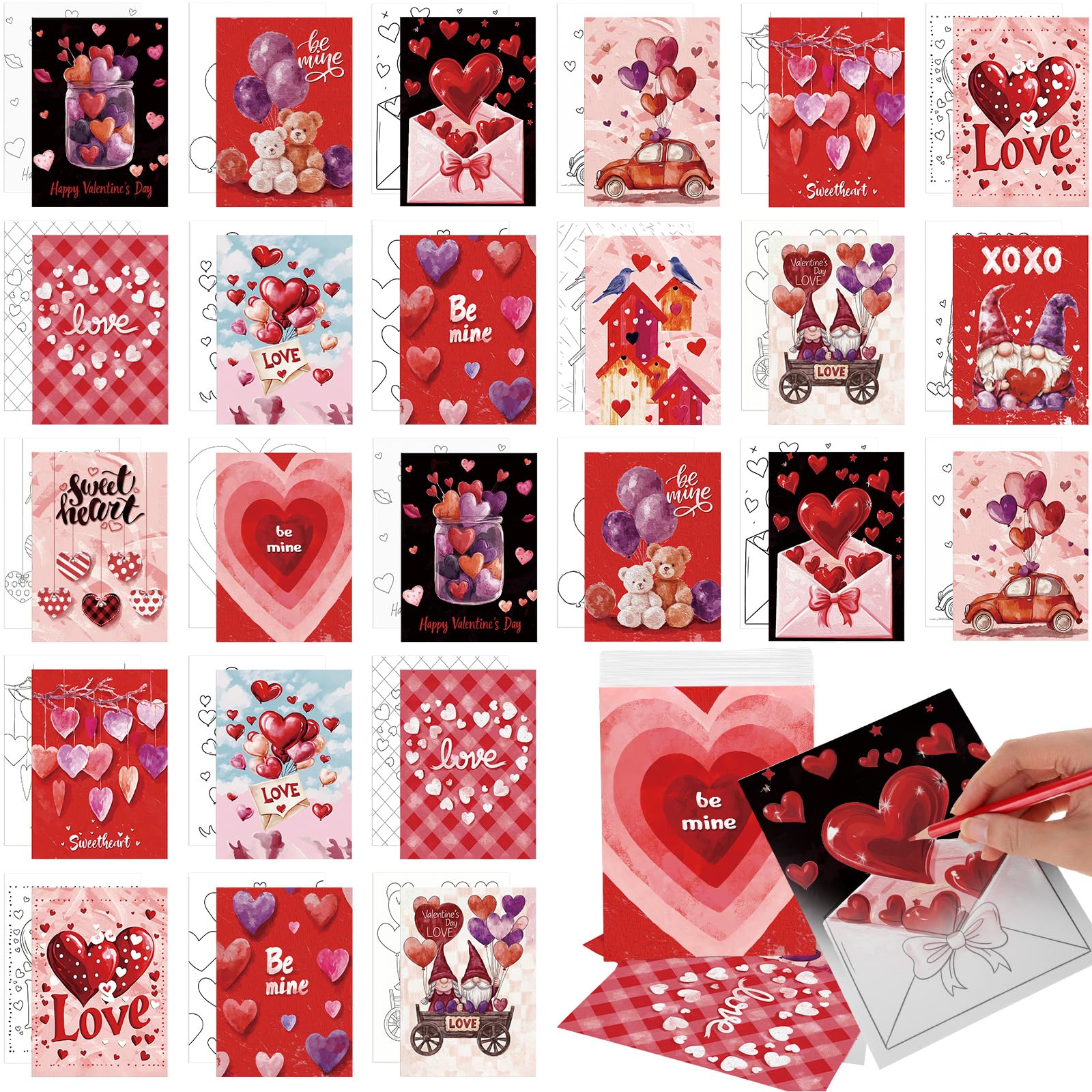 Photo 1 of +++3 pack++enceur 28 Pcs Valentine Pre Printed Coloring Cards 5 x 7 Inch Pre Painting Card Classroom Valentine Exchange Gifts Prizes Party Favors Supplies(Romantic Style)