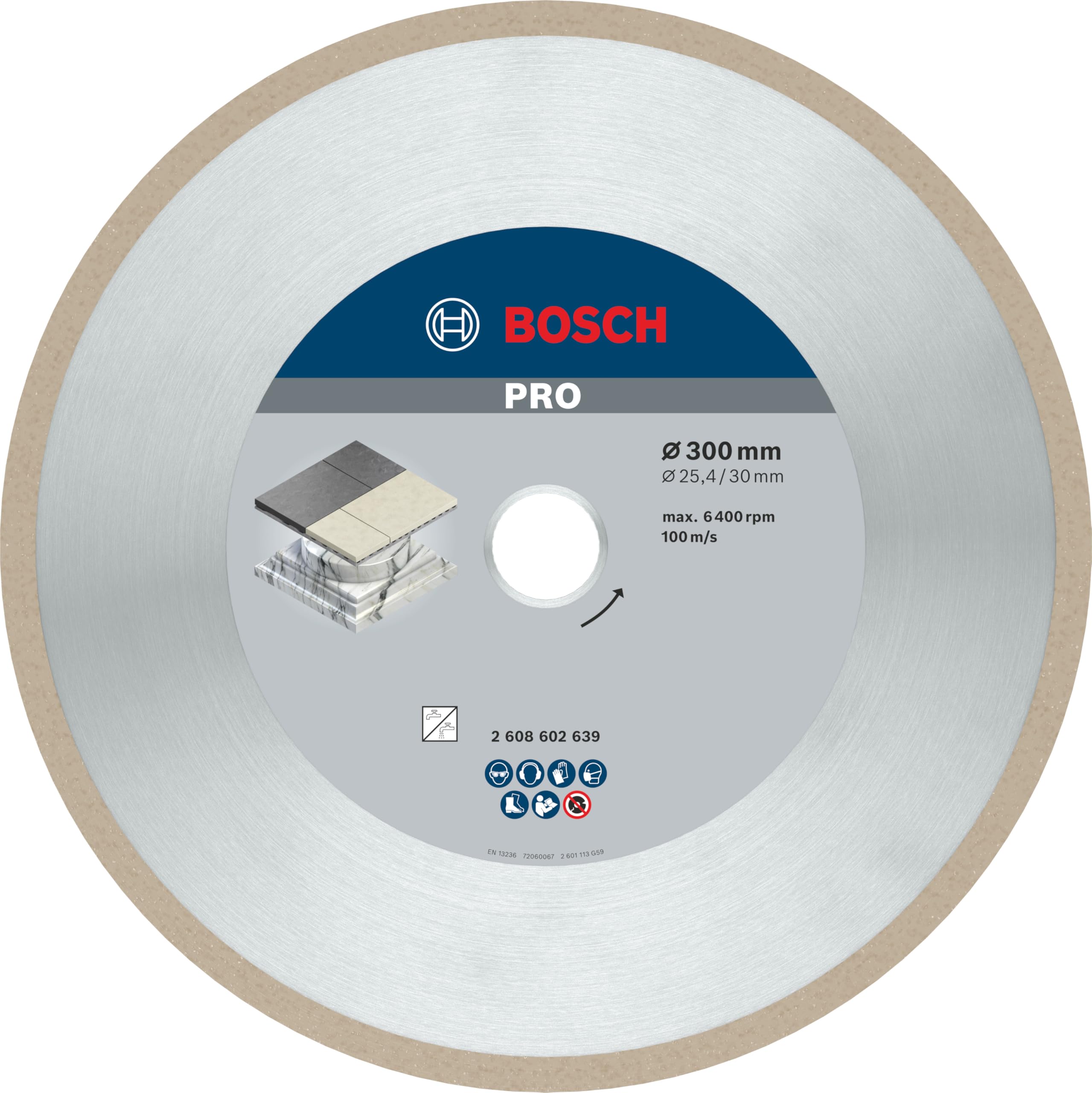 Bosch 1x PRO Ceramic Diamond Cutting Disc for Bore 25.4 and Tile Cutters (for Tiles, Hard tiles, Ø 300 mm, Professional Accessory Table Saw)