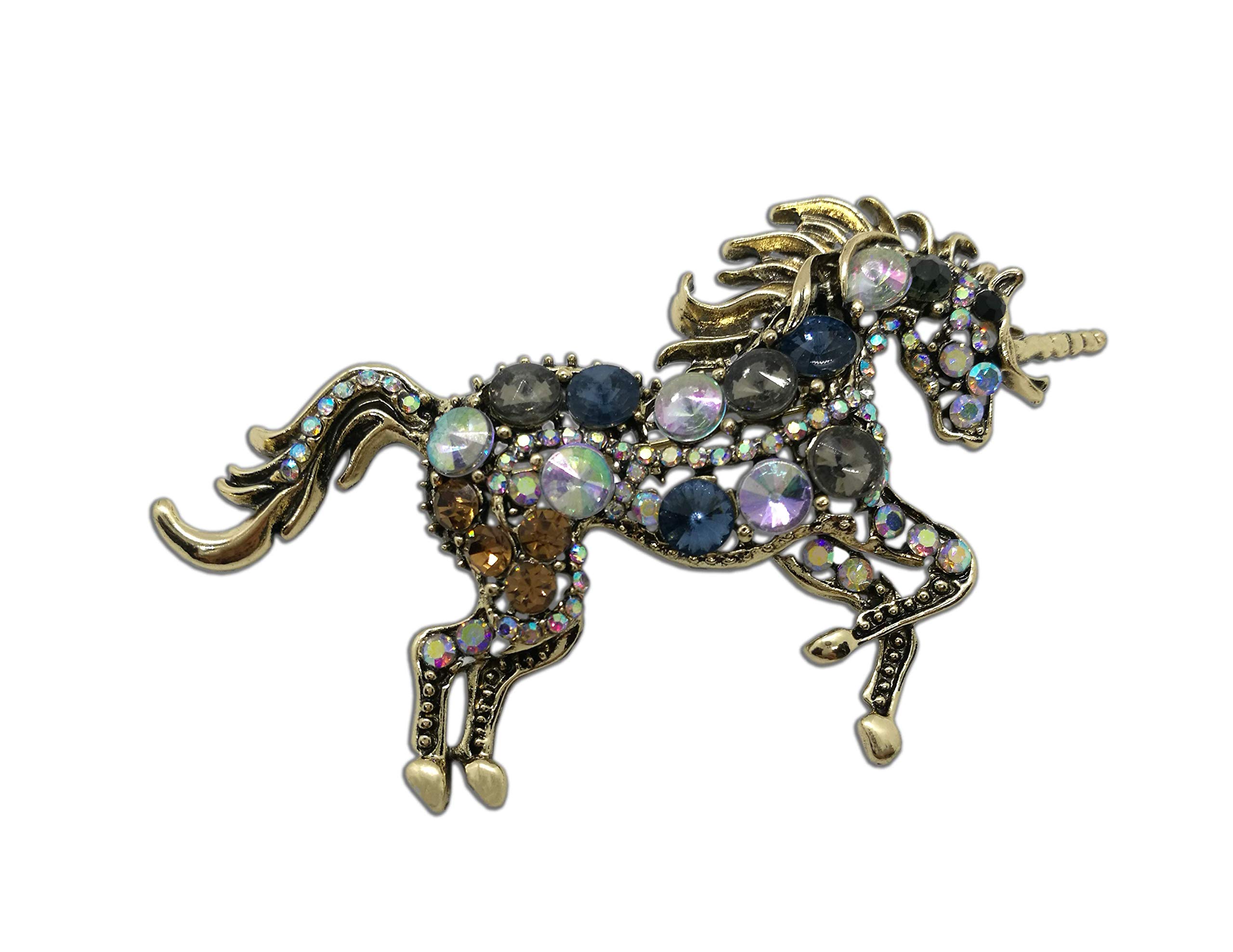 Perfect Big Crystal Unicorn Vintage Gold Color Horse Brooch for Women & Ladies