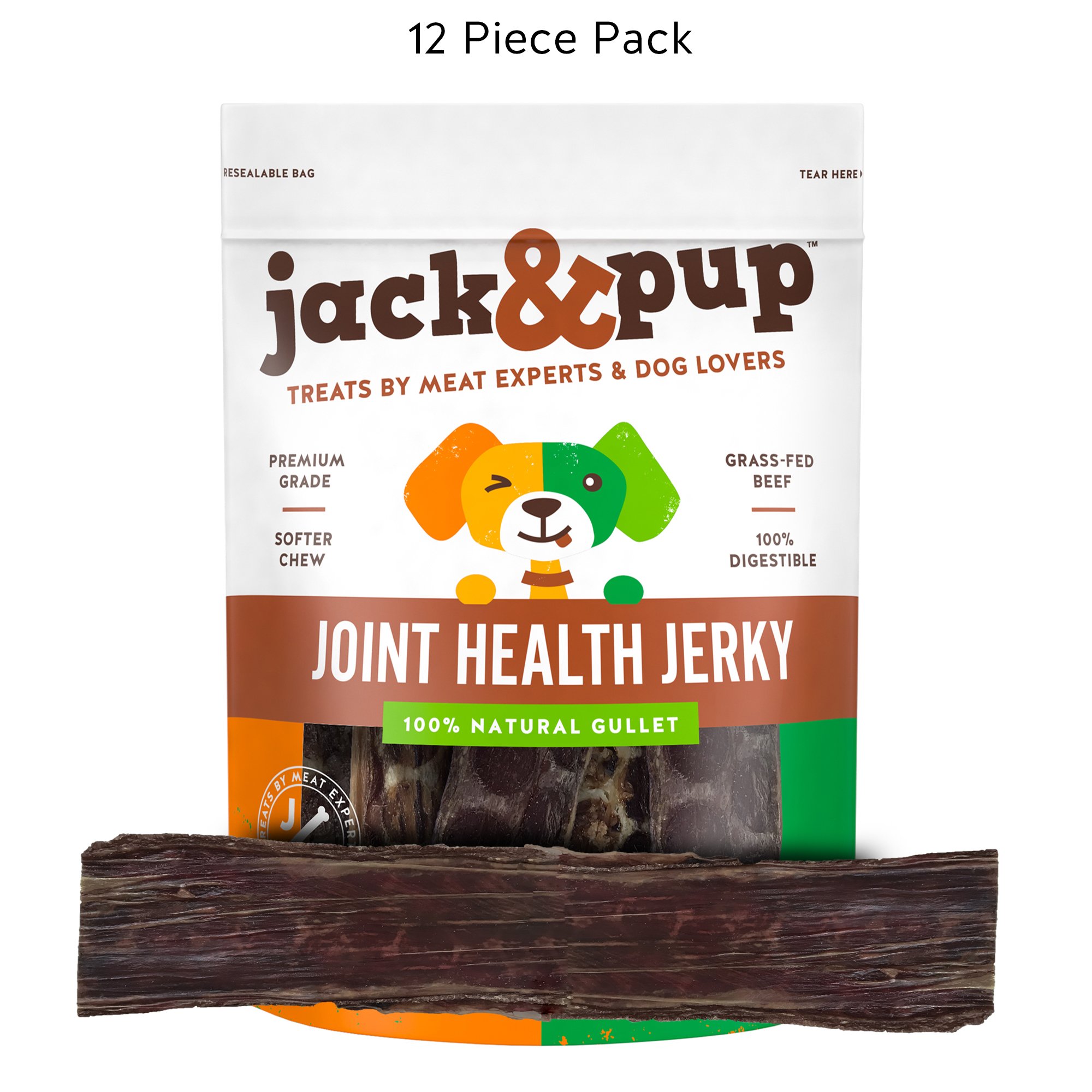 Jack&Pup 12” Joint Health Beef Jerky Dog Treat Chews (12 Pack) – Gourmet, Fresh and Savory Beef Gullet Jerky - Naturally Rich in Glucosamine and Chondroitin - Promotes Healthy Joints and Tissue Growth