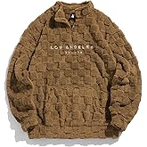 ZAFUL Mens Fuzzy Sherpa Sweatshirt Long Sleeve Fluffy Pullover Cozy Letter Print Fall Winter Warm Tops