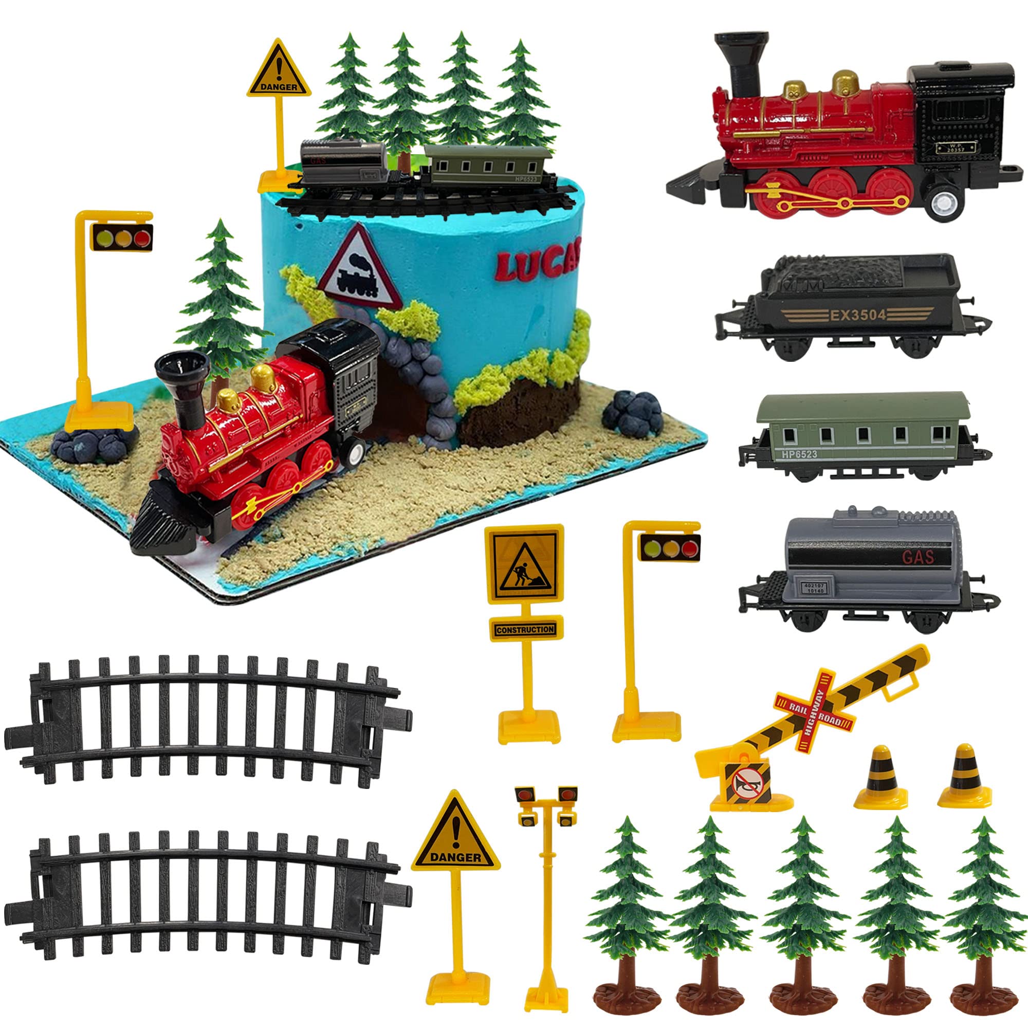 Photo 1 of 18PCS Train Cake Decorations and Toppers for Birthday Party Supplies - Railway Steam Theme Party Decorations With Track and Traffic