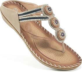 Amazon.com | HARENCE Women's Flip Flops Comfortable Flats Sandals for Women  Gladiator Bohemian Beaded Summer Shoes Outdoor Beach Clip Toe Sandal | Flats