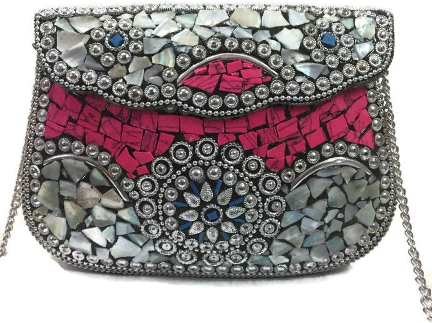 Pink Sling Bag Indian Ethnic Clutches for Women Party bag for women Wedding Box Clutch for Women Shell clutch MOP bag Metal purse wallet sling bag bridal bag