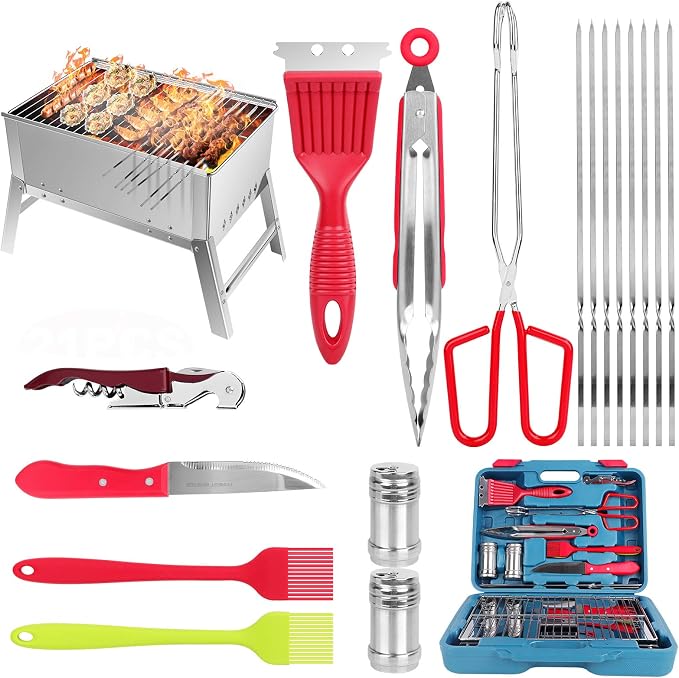 21 Pack Portable BBQ Grill Charcoal Kit Hibachi Grilling Kits Foldable