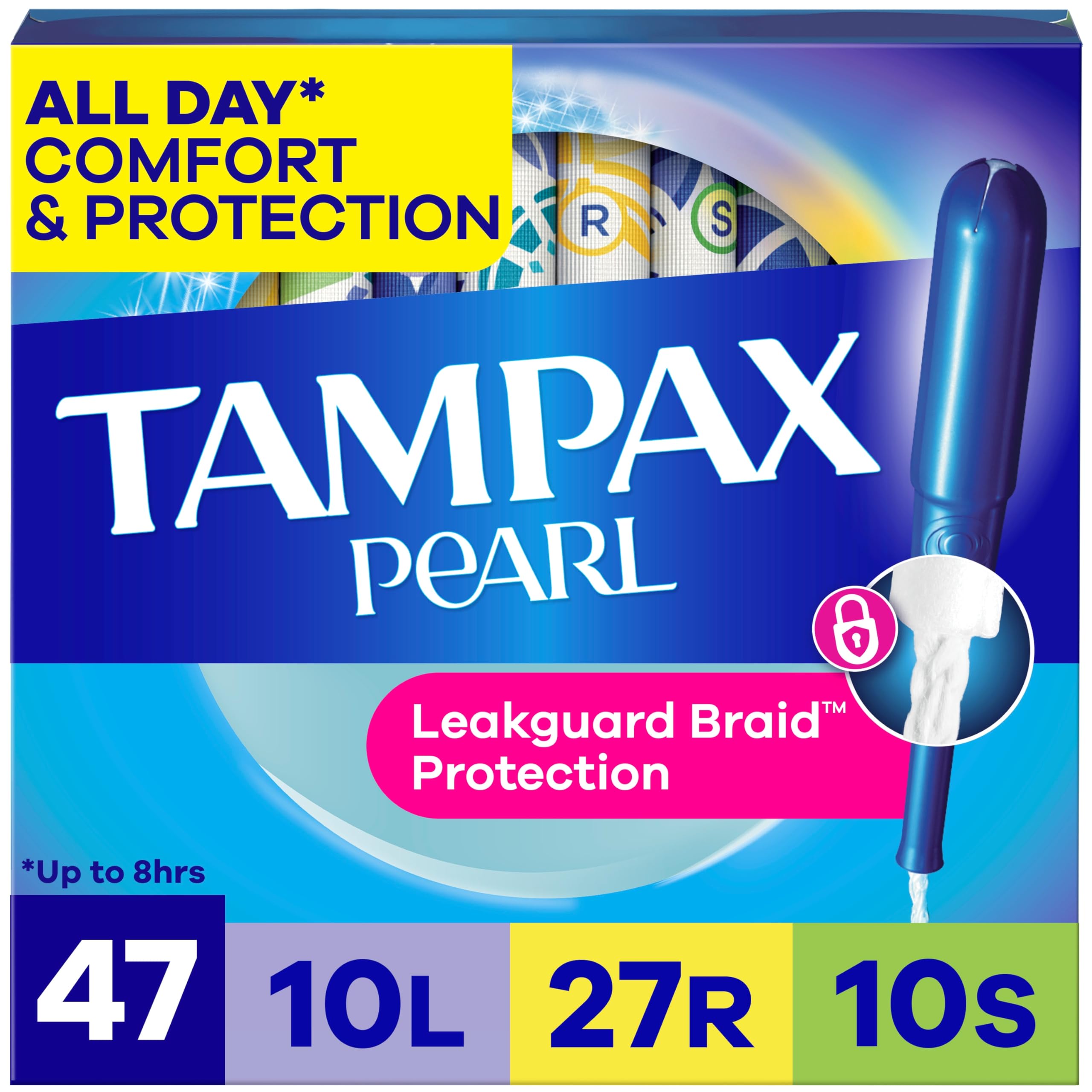 Tampax Pearl Plastic Tampons, Multipack, Light/Regular/Super Absorbency, Unscented, 50 Count