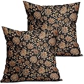 aportt Black Brown Floral Pillow Covers 20X20 Inch Set of 2 Vintage Boho Carpet Flowers Decorative Pillow Cases Leaves Plant Cotton Linen Cushion Case Farmhouse Home Decor for Sofa Couch Living Room