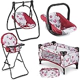 Litti Pritti - Juego de 4 accesorios para muñecas bebé. Incluye columpio, silla alta, cuna y portabebé. Estos accesorios son 