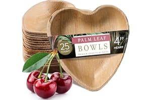 brheez Palm Leaf Disposable Bamboo Style 4" Heart Shaped Plates - Natural Color - Elegant Sturdy - Biodegradable and Compostable (pack of 25)