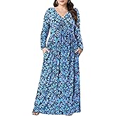 PEVRL Plus Size Maxi Dresses for Curvy Women V Neck Casual Long Dress with Pockets 1X-5X