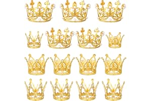 15 Pieces Gold Crown Cake Topper, UBTKEY Mini Crown for Flower Arrangements Bouquets, Small Tiara Crown Cake Topper for Baby Shower Birthday Wedding Party Favors (3 Styles)