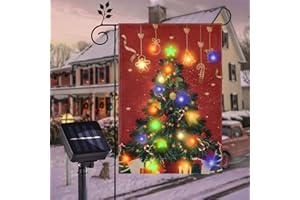 FLAGMESAGE Christmas Garden Flag,Solar LED Christmas Tree Flag, Lighted 12x18 Double Sided Merry Christmas Flag for Outdoor Yard Garden Lawn House Christmas Decoration (Multi-Colored Tree-12x18)