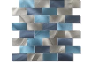 YIPSCAZO 5 - Sheet Peel and Stick Metal Tile Backsplash for Kitchen, Stainless Steel Metal Backsplash Peel and Stick for Bathroom (12''x12'', Blue)