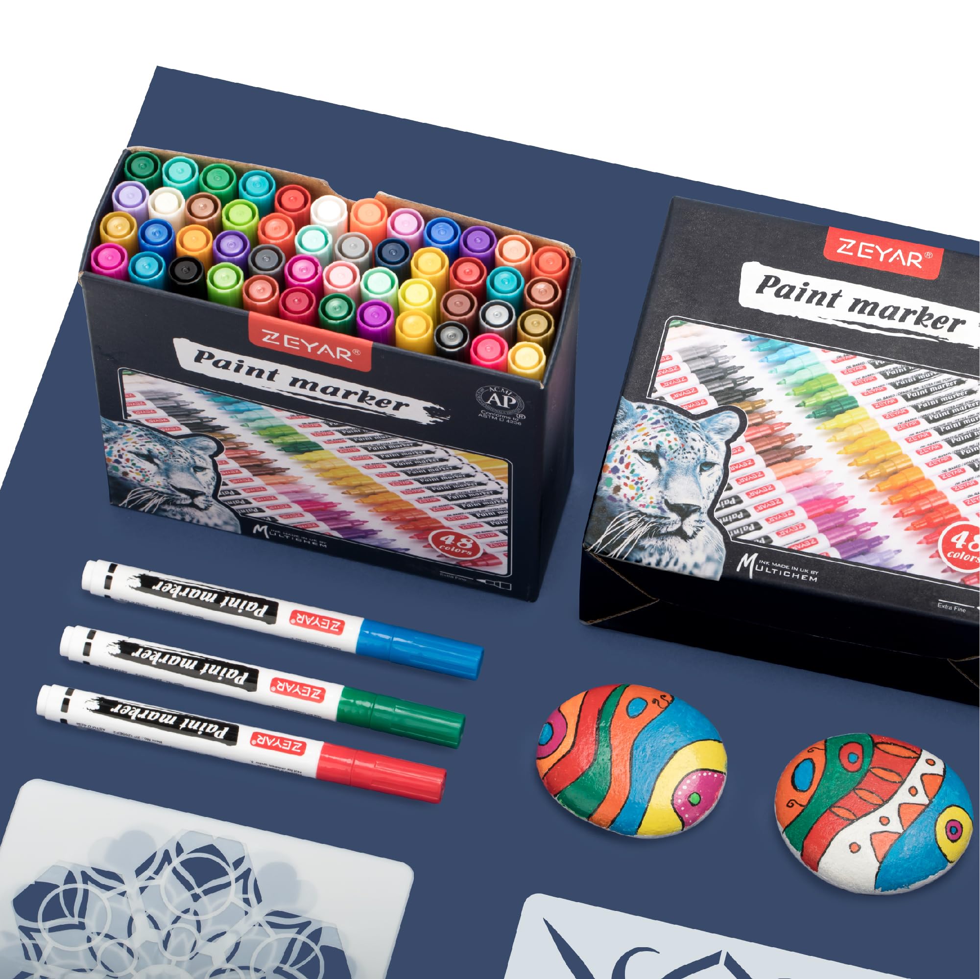 ZEYAR Oil-Based Paint Markers, Expert of Rock Painting, Extra Fine Point, 48 Colors, AP Certified. Permanent Ink & Waterproof, Works on Rock, Wood, Glass, Metal, Ceramic and more (48 Colors)