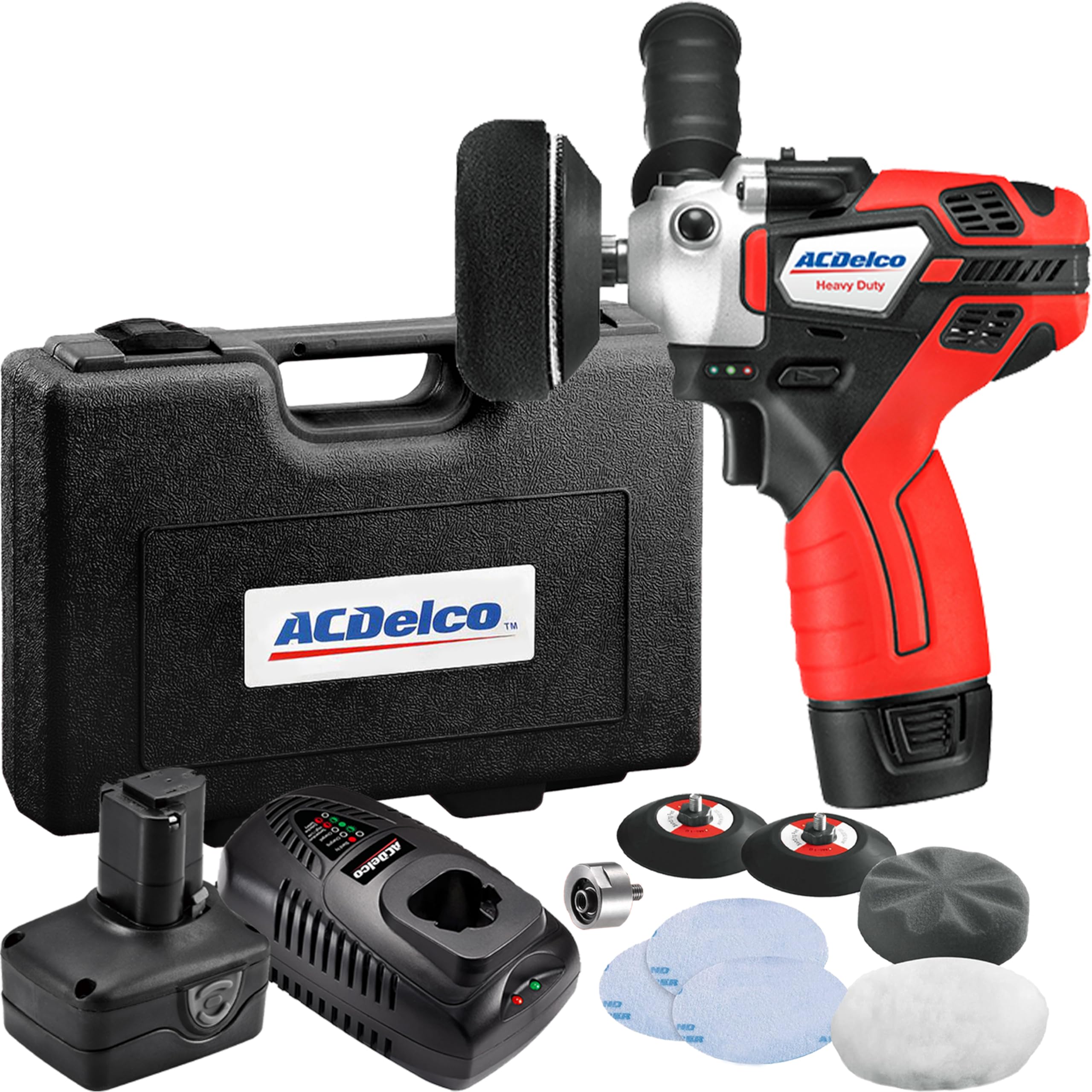 ACDelco ARS1214A1FAO G12 Li-Ion 12V (10.8V) 2-Speed 75mm Mini Cordless Polisher & Sander Car Buffer Detailing Power Tool with Orbital Adaptor, Accessory Kit, 4Ah & 2Ah Battery, Fast Charger & Case