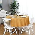 FOLINS&HOME Gold Round Tablecloth 48 Inch Waterproof Heavy Duty Wrinkle Free Polyester Fabric Table Cloth, Spillproof Washable Table Cover for Parties, Camping, Picnic, Banquet, Indoor and Outdoor Use