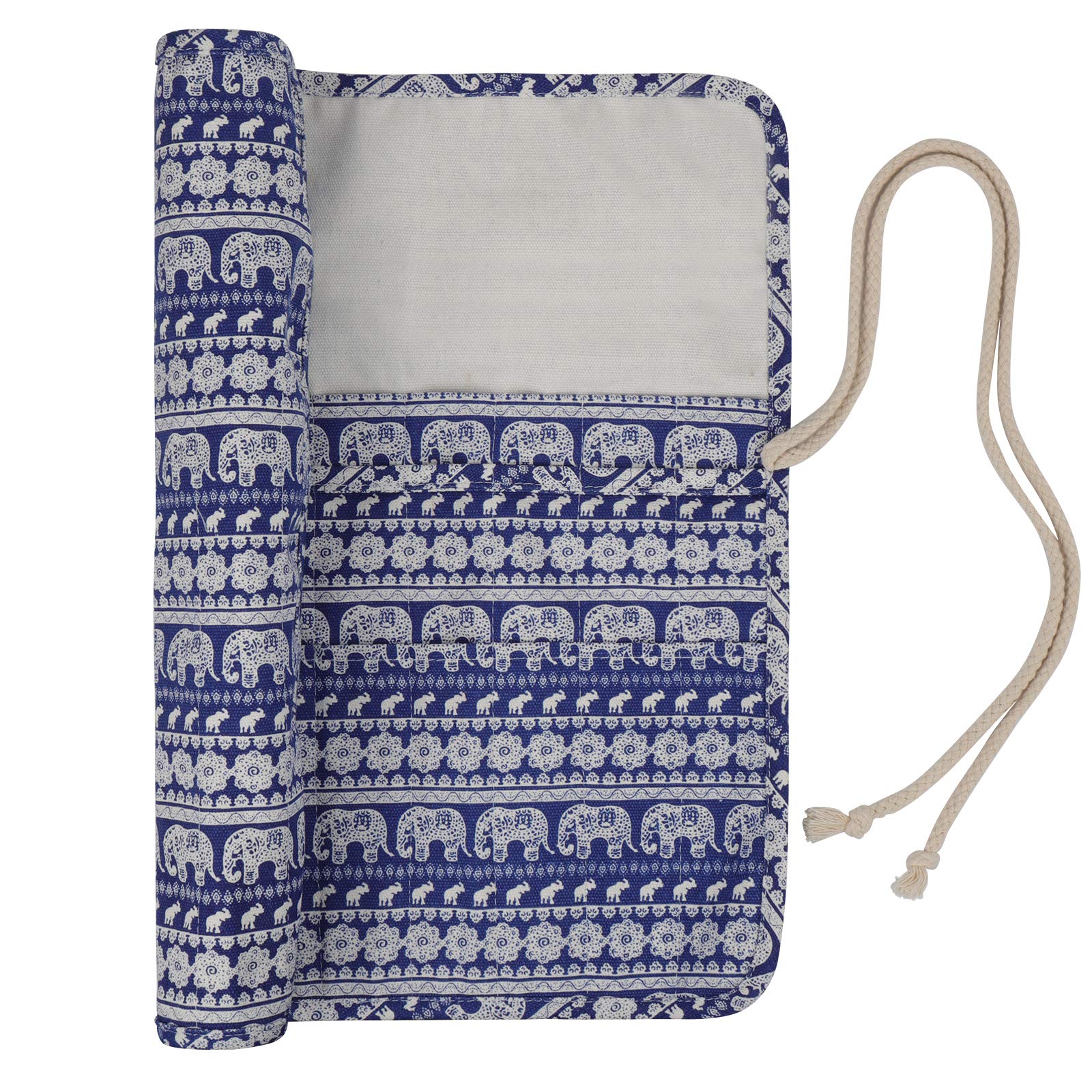 Coopay Knitting Needle Wrap, Knitting Needle Roll for Straight Short Double Pointed Needles or Tunisian Crochet Hook Storage, Knitting Pins Case and Bags Empty Organizer Holder, Canvas, Elephant