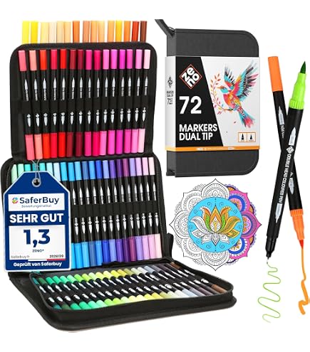 Amazon.com: ZENO 72 Dual Tip Markers Set-B with Case – No-Bleed