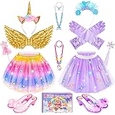 Jeowoqao Girls Dress Up with LED Light, Princess Dress Pretend Play Costumes, Toddler Girls Dress up Set Tutu Skirts, Wings, Princess Shoes Toys Gift for Girls 3 4 5 6 Years