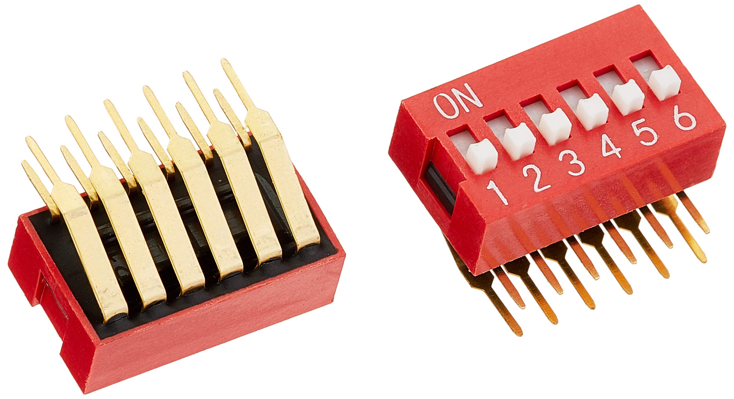 DELOCK DIP Slide Switch 6-Digit 2.54 mm Grid Mass THT Angled Red Pack of 2