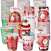 120 Pcs 9 oz Christmas Disposable Cups Thickened Christmas Paper Cups Xmas Hot Chocolate Cocoa Coffee Tea Cups Xmas Disposabl
