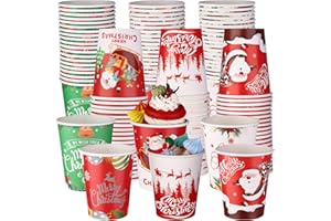 120 Pcs 9 oz Christmas Disposable Cups Thickened Christmas Paper Cups Xmas Hot Chocolate Cocoa Coffee Tea Cups Xmas Disposabl