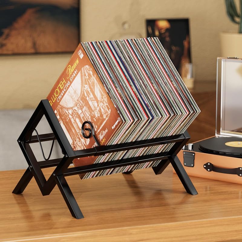 EKNITEY Vinyl Record Storage Holder Metal Stand 80-100 LPs Black