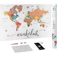 Scratch Off Map of The World | Deluxe Watercolor Wanderlust Edition | XL Size 36"x 24" | Easy to Frame | Beautiful Wall Art |