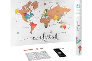 WANDER AND EXPLORE Scratch Off Map of The World | Deluxe Watercolor Wanderlust Edition | XL Size 36"x 24" | Easy to Frame | Beautiful Wall Art | Perfect Travel Gift | Includes Scratch Off Tools