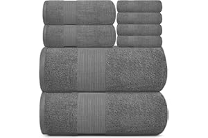 WHITE CLASSIC Resort Collection Soft Bath Towel Set | Luxury Hotel Plush & Absorbent Cotton | 2 Bath Towels, 2 Hand Towels and 4 Washcloths [8 Piece, Smoke Grey]