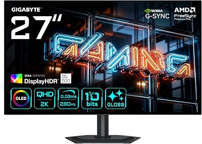 MO27Q28GR Moniteur Gaming WOLED Brillant 27” QHD - 2560 x 1440, 280Hz, 0.03ms, 335 CD/m², Display HDR True Black 500, HDMI 2.1, DisplayPort 1.4