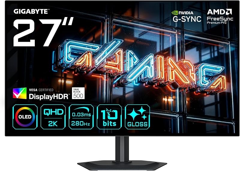 MO27Q28GR Moniteur Gaming WOLED Brillant 27” QHD - 2560 x 1440, 280Hz, 0.03ms, 335 CD/m², Display HDR True Black 500, HDMI 2.1, DisplayPort 1.4