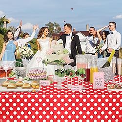 WNINK 6 Pack Red and White Polka Dot Tablecloths