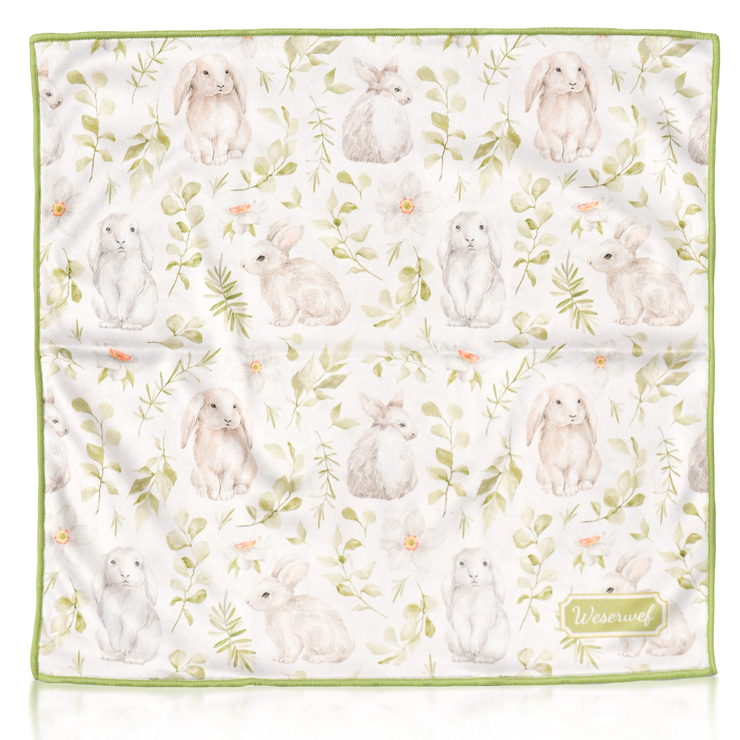 WESERWEF Design Microfiber Glasses Cleaning Cloth, Premium Cleaning Cloths for Spectacles, Lens, Screens, Tablets, Eyeglasses, 12" x 12", Ultra-Soft & Scratch-Free (rabbits)