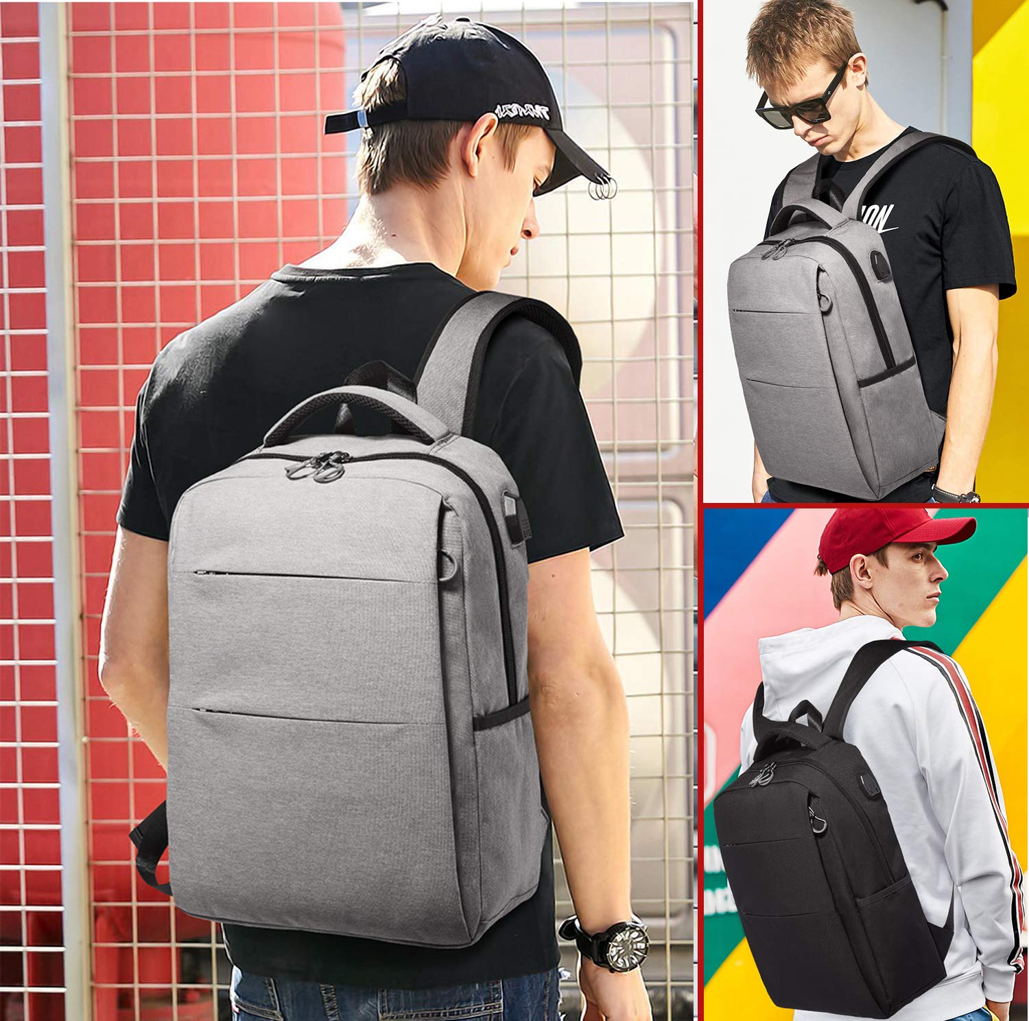 Business Travel Backpack, Laptop Backpack with USB Charging Port for Men Womens Boys Girls, Anti-Theft Water Resistant College School Bookbag Computer Backpack Fits 15.6 Inch Laptop & Notebook