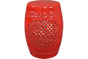 Sunnydaze Ceramic Garden Stool Side Table - Indoor or Outdoor - Marrakesh - Red
