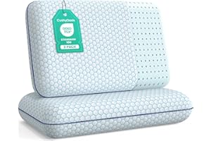 CushyOasis Memory Foam Pillows for Side, Back and Stomach Sleepers, Set of 2, Bed Pillow with Washable Cover and Breathable Mesh, Bed Pillow for Sleeping (Blue，Standard Size)