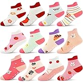 GRPSKCOS Toddler Socks 12 Pairs Non Slip Girls Sock Kids Ankle Socks with Grippers for 1-7 Years Children