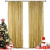 Hahuho Gold Sequin Backdrop Curtain, 2PCS 2FTx8FT Glitter Backdrop Curtain for Parties, Christmas, Wedding, Party Decoration(2 Panels, 2FT x 8FT, Gold
