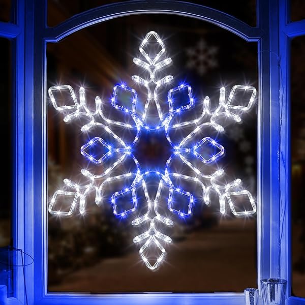 CHRISTMAS 35” SNOWFLAKE LIGHTS DECORATION – OUTDOOR WATERPROOF CHRISTMAS LIGHTS SUPER-BRIGHT WHITE AND BLUE WITH ULTIMATE TIMER FOR OUTDOOR HOME PARTY WALL HANGING LIGHT