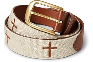 PALMETTO GOLF & BELTS LLC Cross Needlepoint golf belt, Beige backdrop with Brown Cross, Handmade by Palmetto Golf & Belts