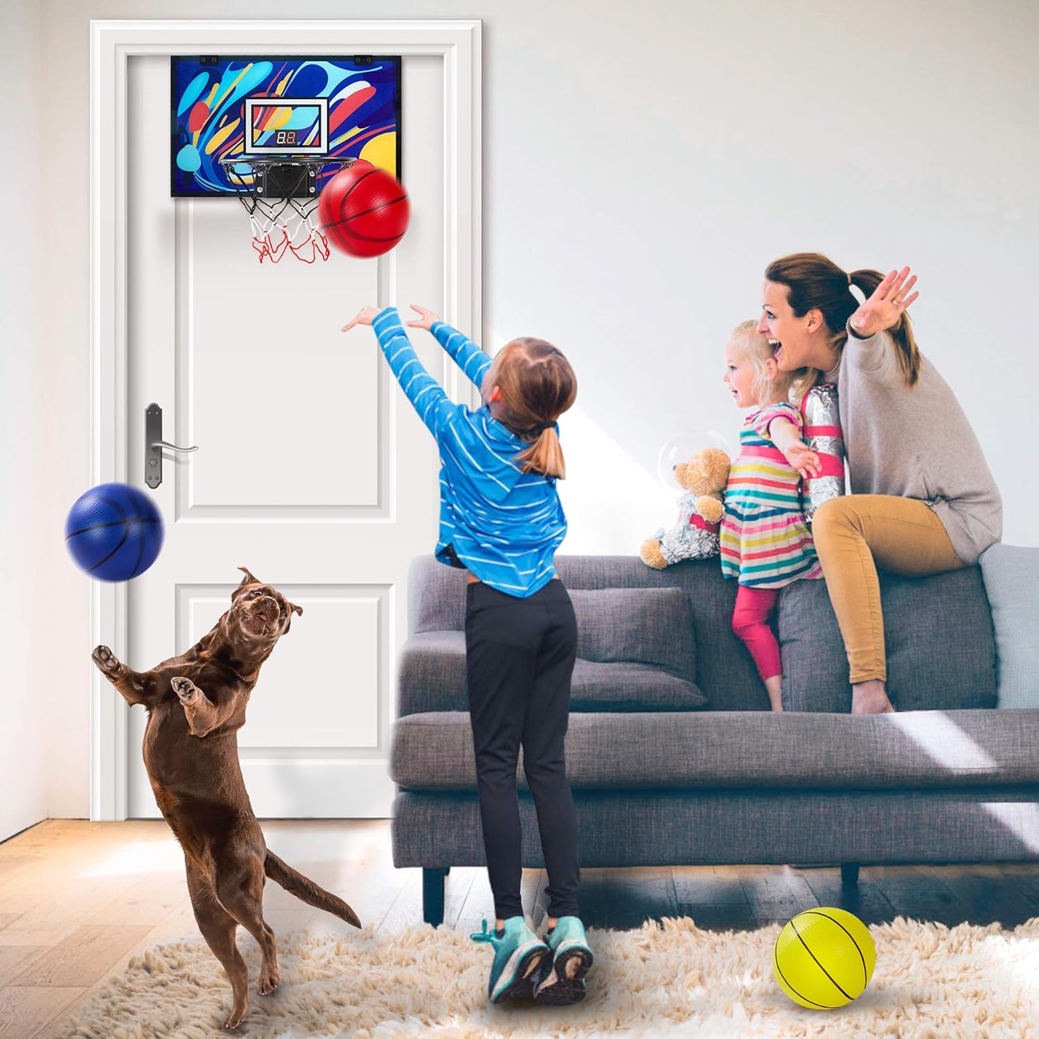 GUGUGO Graffiti Indoor Mini Basketball Hoop with Electronic Scoreboard & 3 Balls for Kids and Adults, Portable Over The Door Basketball Set - Basketball Toy Gifts for Boys Girls Teens: Toys & Games