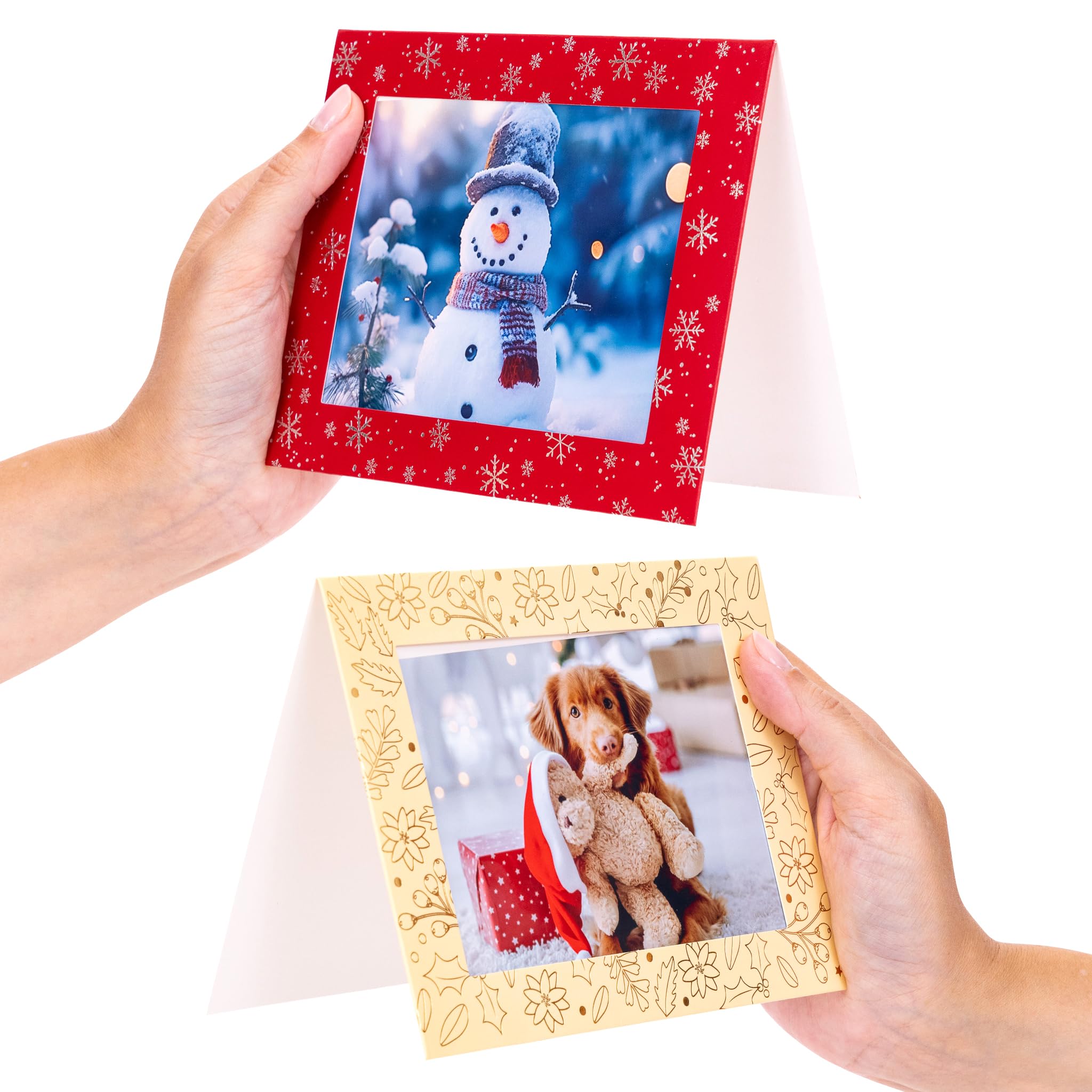 evelay 12 x Christmas Photo Frame Cards & Envelopes Fits 4x6 Inserts Personalised any Family Picture (6 Red 6 Cream, Gold)